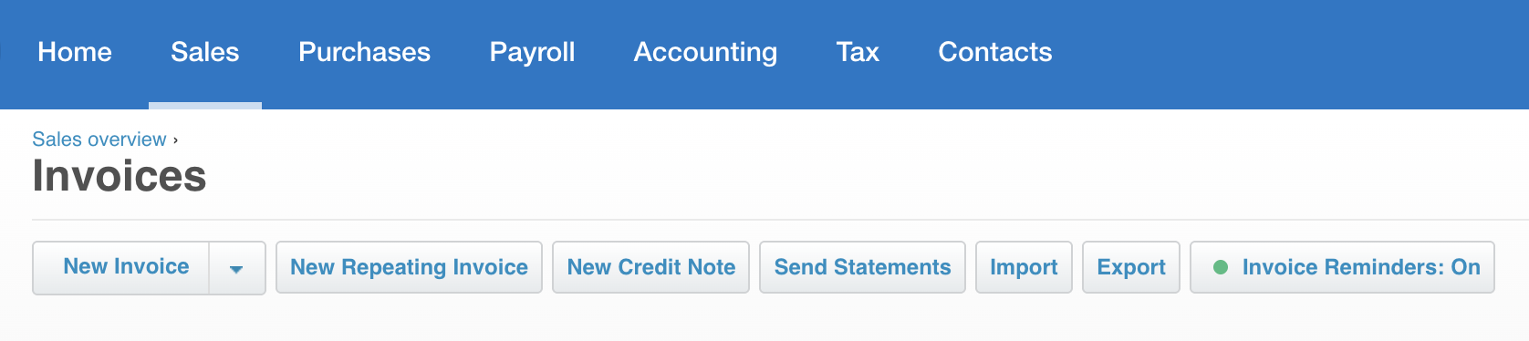 example of xero interface